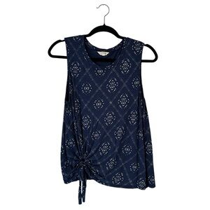 Lucky‎ Brand Tie Front Tank Top Size Small Navy Blue White Sleeveless